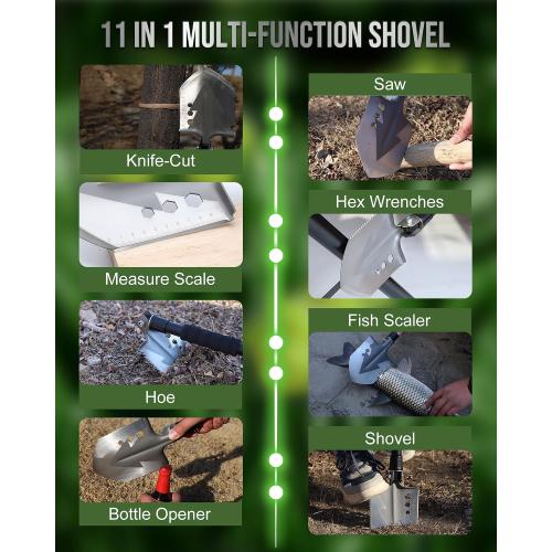 Folding Survival Shovel, Camping Shovel for Off Road, Gardening, Beach, Digging Dirt, Sand, Mud and Snow, Emergency and Outdoor, 29 inch