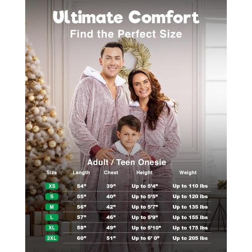 S (6 -7 years) The Big Softy Christmas Onesies Adult & Kid, Red Teddy Fleece Matching Christmas Onesie for Family, Onesie Pajamas Women, Men