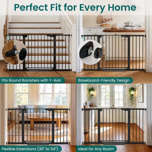 Cumbor 30-54 Extra Wide Baby Gate for Stairs, Dual Lock & Self-Closing Dog Gate Indoor, Easy Install Pet Gate for Doorways, Hallways & Kitchen, Easy Walk Thru Safety Proofing for Babies & Pets, Black