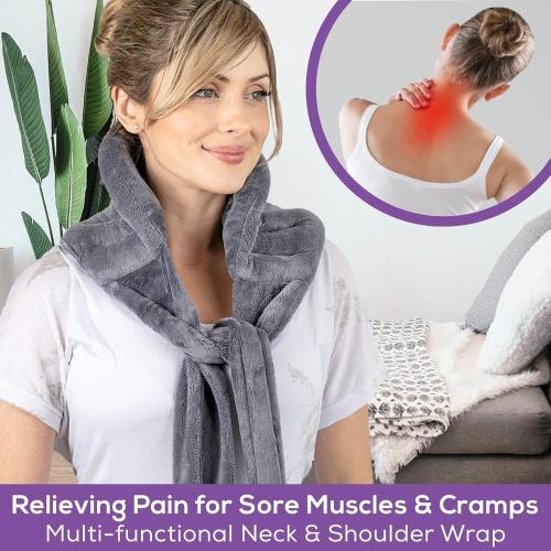 Microwave Heating Pad for Lower Back Pain Relief - Moist Heating Pad for Neck & Shoulders, Cramps, Microwavable Heating Pads 71 Ties, Heat Pack Warm Compress Heat Wrap, Flaxseed Rice Hot Bag (Gray)