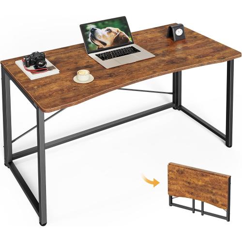 Huuger Folding Desk for Small Spaces, 39.3 Inch Foldable Computer Table, for Home Office, Study, Bedroom, Dorm, Space Saving, Small Writing Work Office Computer Desk, Easy to Fold, Rustic Brown