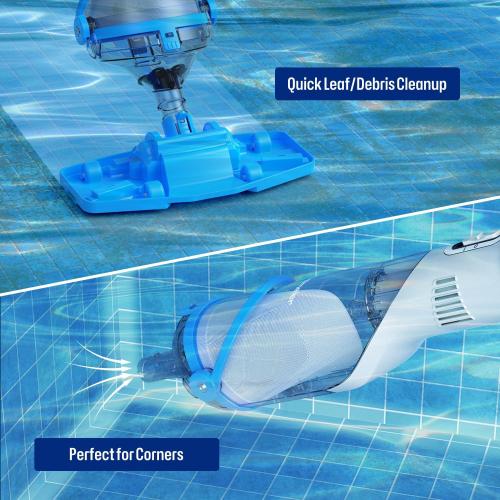 Color White and Blue Bielmeier Cordless Pool Vacuum with Telescopic Pole, Handheld Rechargeable Swimming Pool Cleaner, 19 GPM Powerful Suction Pool Vacuum for Cleaning Above/In Ground Pools, Spas, Hot Tubs