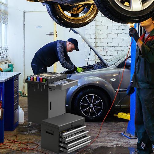 Goplus Rolling Tool Chest, 5-Drawer Tool Box Organizer w/Lockable Wheels & Sliding Drawers & Detachable Top & Adjustable Shelf, Tool Storage Cabinet for Garage Workshop(Gray)