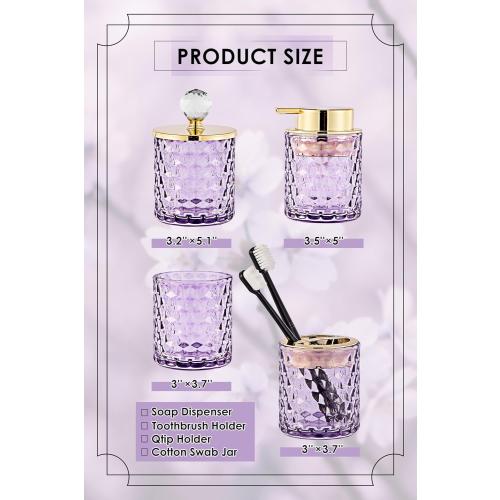 Purple Bathroom Accessories, 4Pcs Purple Bathroom Accessory Set Complete, Toothbrush Holder Set, Soap Dispenser, Qtip Holder, Tumbler, Perfect for Bathroom Decor and Vanity