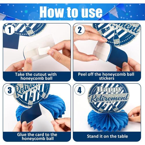 10Pcs Retirement Party Decoration Blue Silver Honeycomb Centerpiece
