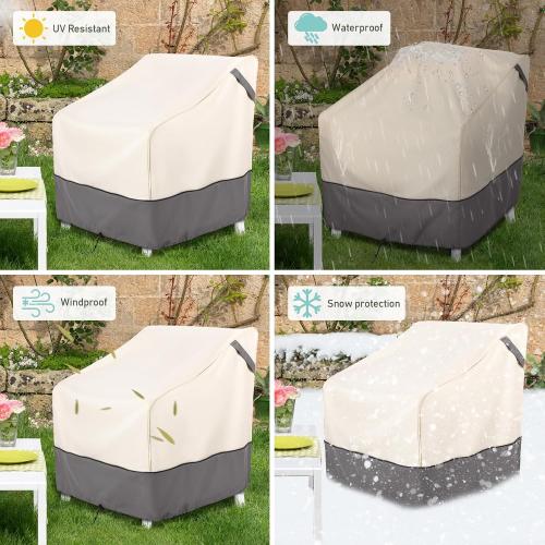 Waterproof Patio Furniture Chair Covers 2-Pack, Heavy Duty 600D Oxford Outdoor Protector for Deep Seat Chairs, UV & Wind Resistant All-Season Protection, 32W x 37D x 36H (Beige/Grey)