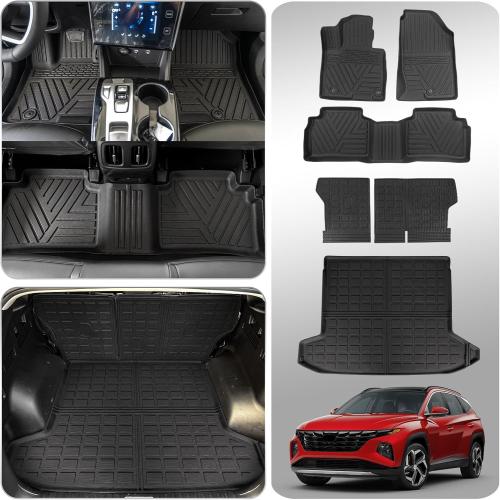 Floor Mats Compatible with 2022 2023 2024 2025 Hyundai Tucson Trunk Mat Cargo Liner Cargo Mat TPE All Weather Back Seat Cover Protector Tucson Accessories(Floor Mats Backrest Mats Trunk Mat)