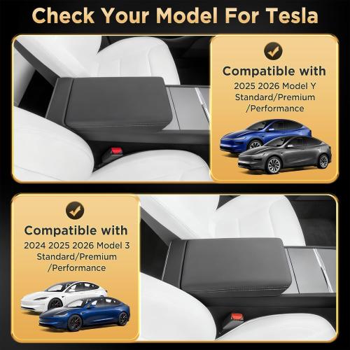 for Tesla Model Y Juniper(2025-2026) & Model 3(2024-2026) Leather Center Console Cover [Soft Touch & Match Seat Color] Armrest Cover for Tesla Model 3 & Model Y Juniper Accessories White