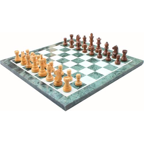 StonKraft Collectible Green Marble Chess Board Set   Wooden Crafted Pieces Pawns