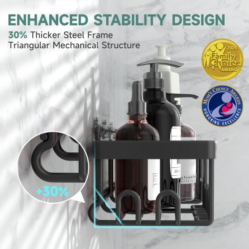 Veken Rustproof & Waterproof Shower Caddy 6-Pack, No Drilling Adhesive Shelves Rack with Soap Holder, Large Capacity Bathroom Organizers and Storage, Wall-Mounted Kitchen & Home Decor