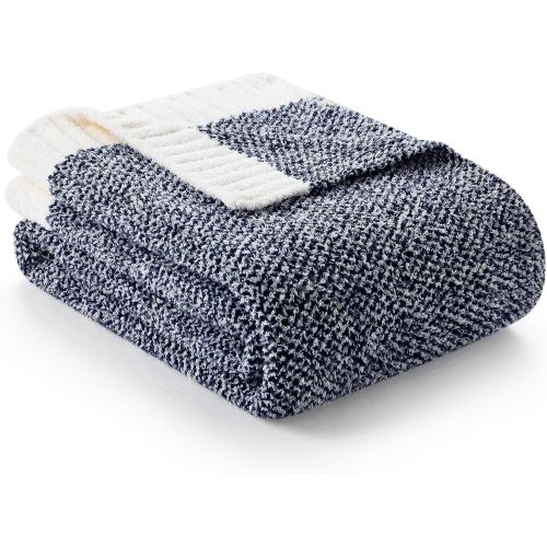 Snuggle Sac Heather Navy Throw Blanket for Couch, Super Soft Warm Microfiber Blankets Navy Blue, Cozy Knit Fuzzy Plush Lightweight Throws for Sofa, Bed, Heather Navy,50x60 inches