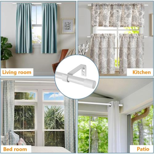 2 Pack White Curtain Rods for Windows 48 to 84 inch, Heavy Duty Adjustable Window Curtain Rod for Living Room, 5/8 inch Diameter Metal Standard Drapery Rod Set with Bracket, Easy Install - White