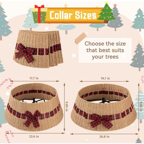 OIAHOMY Christmas Tree Collar, Wicker Holiday Tree Skirt & Stand Base Cover,Paper Rope Christmas Decor with a Bow Tie, Natural-27 inch
