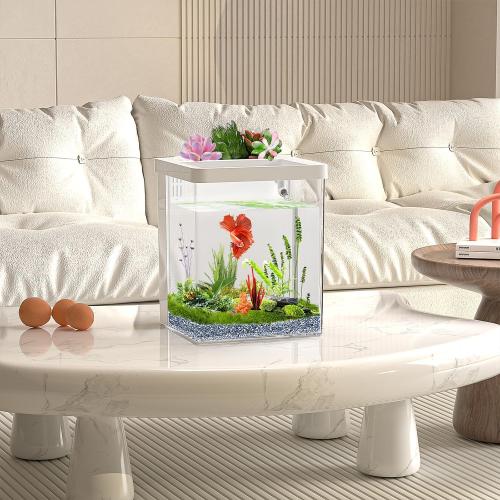 Smart Aquarium Kit - 1.5 Gallon Betta Fish Tank with Self-Cleaning, LED Light, Water Pump Starter Kit