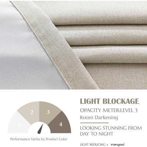 Vangao Curtains for Bedroom, Linen Textured Curtains 96 Inch Length 2 Panels Set, Room Darkening Drapes for Living Room, Grommet Top Window Treatments, Greyish Beige