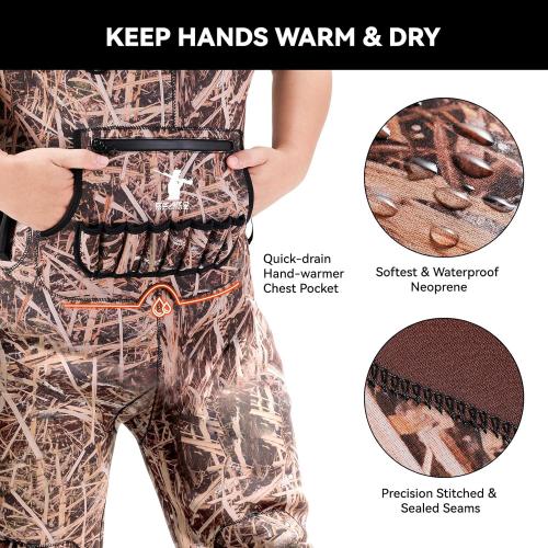 GearOZ Duck Hunting Waders for Men Size 11, 5mm Neoprene Waterproof Chest Insulated Camo Wader Fishing Waterfowl Hunter