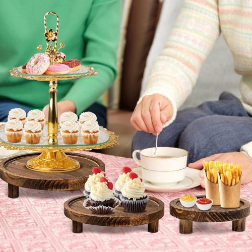 8PCS Wooden Risers for Display Wood Cake Stand for Party Round Food Risers for Buffet Wooden Holder Rustic Riser for Decor Tiered Tray Decor Home Kitchen (Rustic, 8 PCS (10, 8”, 6”, 5”))