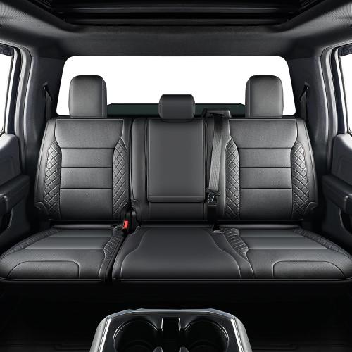 F150 Seat Covers, Custom Fit for Ford 2021-2026 F 150 XL XLT STX Super Crew Cab, 2023-2026 F250 F350 F450 XL XLT Crew Cab, Truck Seat Cover Full Set, Pickup Accessories, Leather, Black