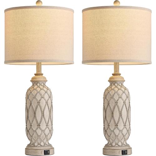 28 Table Lamps for Living Room Set of 2, Farmhouse Lamps for Bedroom with USB A C Charging Ports, Touch Lamps for Nightstand, 2 Bulbs Included