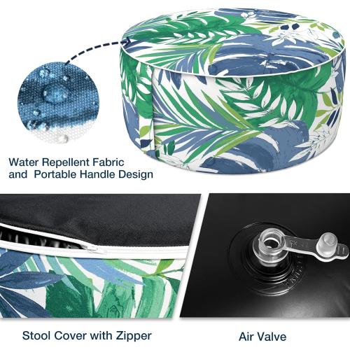Patio Inflatable Ottoman, 21x9 Inch Portable Stool Ottoman with Handle, Outdoor Round Footrest Stool for Garden Camping, Islamorada Blue Green