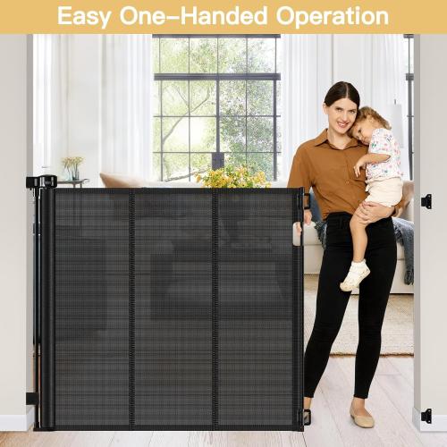 Reinforced 42 Extra Tall Pet Gate 55 Wide Retractable Baby Gate with Support Rods - Retractable Dog Gate Indoor/Outdoor Retractable Gate, Bottom Anti-Escape Tall Dog Gates for Doorways, Black
