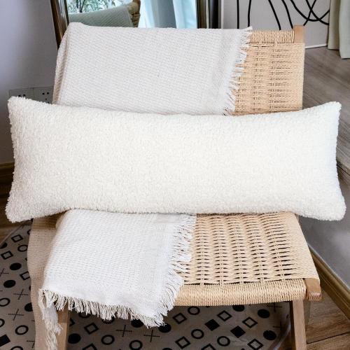 Faux Fur Wool Lumbar Pillow Cover 14 x 36 inch, Sherpa Long Pillow Cover Beige Luxurious Soft Couch Cover Case Home Decor for Sofa Bed Living Room, ONLY 1 Cover