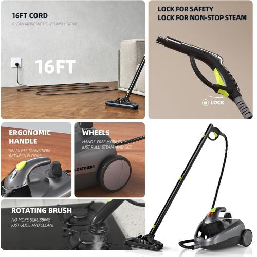 Heavy-Duty Steam Cleaner - 1500W Multipurpose Handheld Floor Steamer with 22 Accessories 16ft Cord for Home, Car Detailing, Tile, Grout, Carpet, Wallpaper, Upholstery, Window, Deep Cleaning