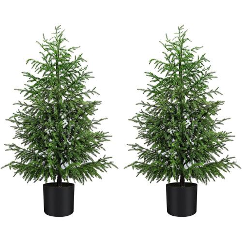 Norfolk Pine Christmas Tree Real Touch Faux Tree with Black Pot, Realistic Indoor Holiday Decor fo Christmas Entryway, Living Room Office (4FT-2Pack)