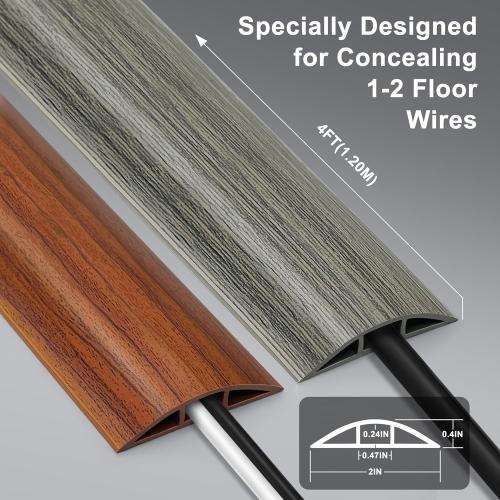 Size 4ft Wood Grey Cord Hider - 4FT Soft PVC Cord Protector, Hide Extension Floor Wire Covers for Cords, Organizer Wires Floor Cable Cover, Cable Cavity: 0.47 (W) x 0.24 (H)