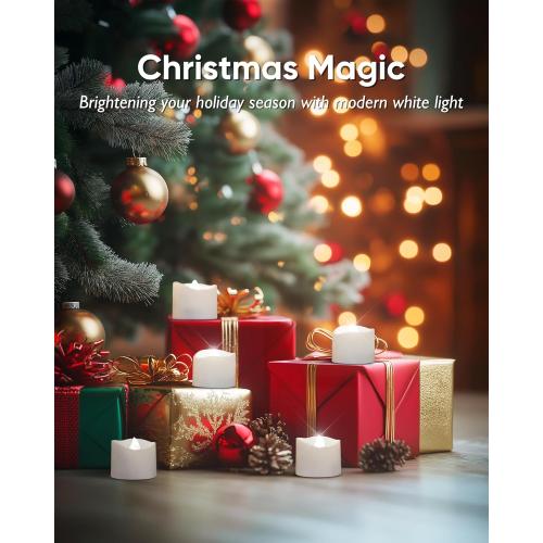 Homemory Cool White Flameless LED Tea Lights Candles, 200 Hour Battery Operated Fake Electric Votive TeaLights for Christmas, DIY Mood Lighting, Party, Holiday, Funeral, Home Decor, 24-Pack