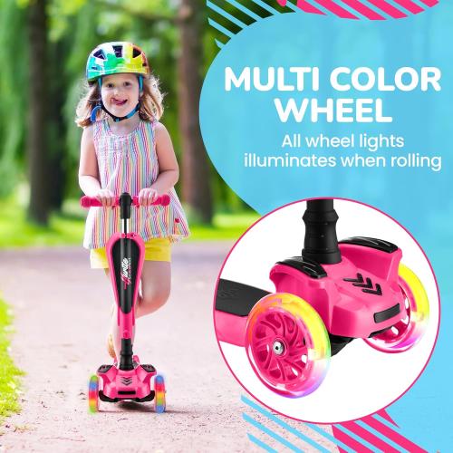 Hurtle 3-Wheeled Scooter for Kids - Wheel LED Lights, Adjustable Lean-to-Steer Handlebar, and Foldable Seat - Sit or Stand Ride with Brake for Boys and Girls Ages 1-14 Years Old