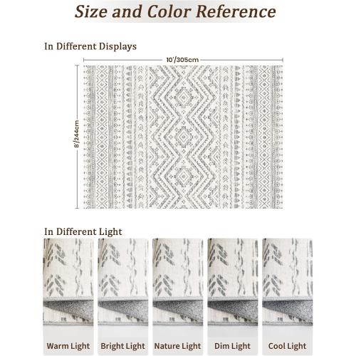 8x10 Area Rug for Living Room Moroccan Washable Rugs Non Slip Indoor Floor Carpet Foldable Large Soft Area Rug for Dining Room Bedroom with Low Pile(Grey,8'x10')