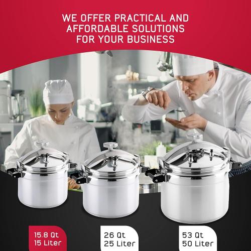 Universal (Large) 15.8-Quart Aluminum Pressure Cooker for Professional Use – Commercial-Grade, 1 Safety Valve, Reinforced Handles, Easy-Open Lid, – Ideal for Large Kitchens, and Restaurants