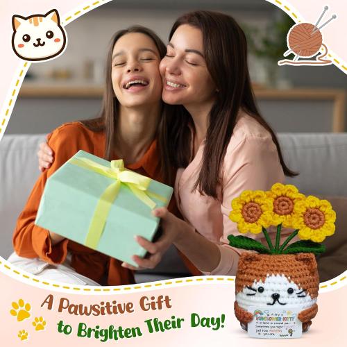 OASSIE Back to School Gifts for Kids Teens - Positive Crochet Sunflower Cat
