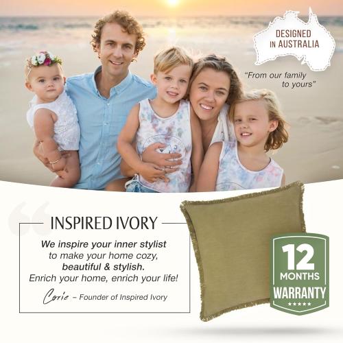 INSPIRED IVORY Decorative Linen Pillow Cover 20x20 Inch - Khaki Green Throw Pillow Cover with Fringe & Invisible Zipper - Soft Solid Cushion Cover for Sofa, Couch, Bed Decor, Single Sham (50x50cm) COLOR DARK GRAY