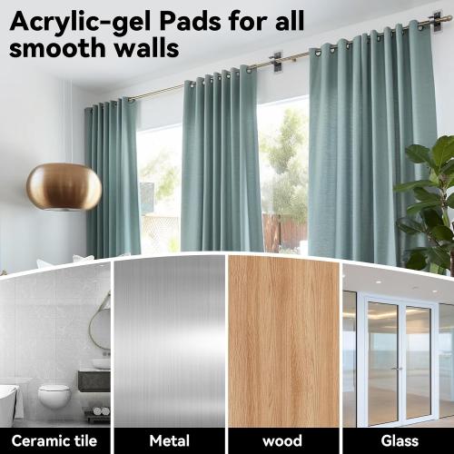 8PCS No Drill Curtain Rod Bracket, Self Adhesive Curtain Rod Holders, No Hole, Multipurpose Curtain Rod Hooks for Bathroom Living Room Kitchen and Bedroom (Black)
