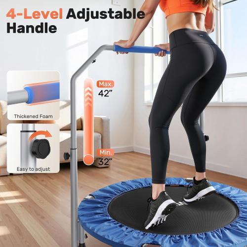 BCAN 40/48 Foldable Mini Trampoline Max Load 330lbs/440lbs, Fitness Rebounder with Adjustable Foam Handle, Exercise Trampoline for Adults Indoor/Garden Workout