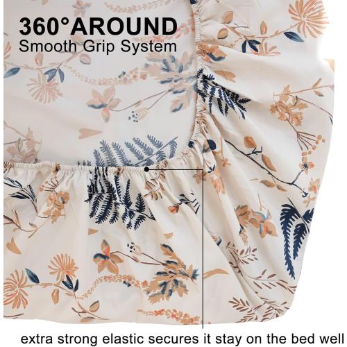 Size Queen Boho Floral Printed Sheet  Size 3 Piece, Soft Botanical Pattern Microfiber Sheets Extra Deep Pocket