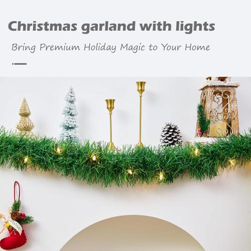 WEMADE 15.4ft Pre-Lit Christmas Garland with Lights – 50 LED Lighted Garlands for Christmas Decorations Indoor Outdoor, Battery Operated 8 Modes Memory Timer for Mantel Stair Banister Doorframe Décor