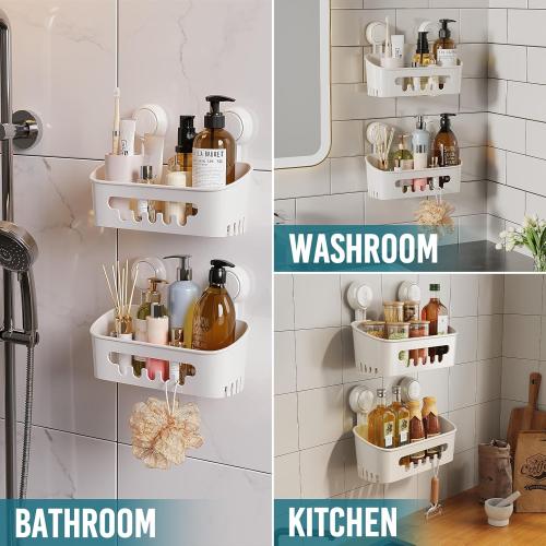 TAILI Shower Caddy Suction Cup 2 Pack, Heavy Duty Bathroom Organizer, Removable Shelves for Inside Shower, Shampoo, Waterproof Suction Plastic Storage for Bathroom Accessories Holder, White