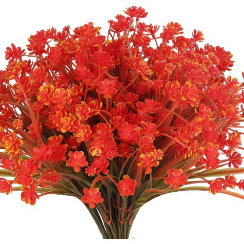 RECUTMS 12 Bundles Artificial Plastic Flowers for Outdoors UV Protected Artificial Fake Flowers Bulk For Fake Plastic Plants Bulk Indoor Outdoor Greenery Used For Party Home Garden Decoration (Autumn)