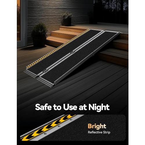 FACHNUO Size 7 Feet Portable Wheelchair Ramp with Sopport Legs, Non-Skid Aluminum Handicap Ramps with Handle, Folding Threshold Wheel Chair Ramp for Home Steps, Stairs, Entry,Doorways, 800LBS Capacity