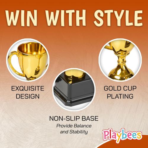 Playbees Fun Gold Plastic Trophies - 9 Pack - 7 Inch - Award Trophy Cup Set for Superstar Kids - Champion Celebrations, Sports Galore, and Victory Vibes - Desktop Toy