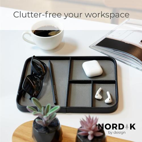 Size 9.5x7.9 Color Black Nordik Leather Valet Tray - Pebble Black - 9.5 x 7.9 Inch Medium Vegan Leather Tray - Stylish Nightstand Organizer for Men - Modern Bedside Caddy - EDC Catchall for Key Watch Wallet Jewellery