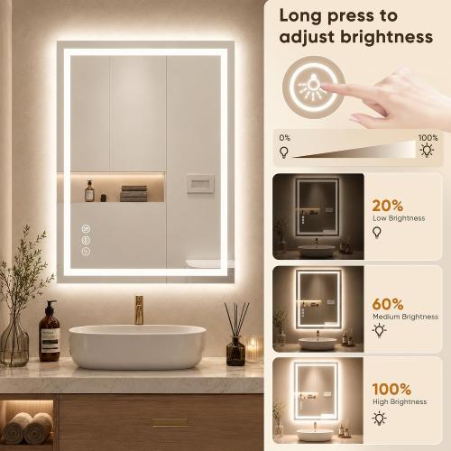 Antok 55x30 LED Bathroom Mirror with Lights, Backlit   Front Lit Vanity Mirror with CRI>90, Dimmable Anti-Fog Smart Mirror with Memory Function, 3 Color Temperatures, Shatterproof Tempered Glass, ETL