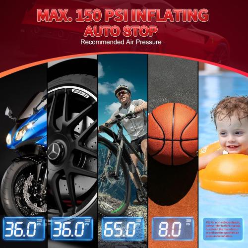 Air Compressor, Tire Inflator Portable Air Pump 150 PSI for Car Tires Bikes Balls Balloons and Other Inflatables with Digital Gauge Cordless Electric Inflator Rechargeable 4000 mAh Battery