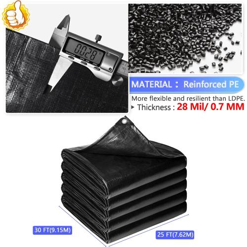 Reinforced PE Pond Liner 25 x 30 FT, 28 Mil Sun Resistant Preformed Pond Liner, Hemmed Edge with Buttonholes Liner for Outdoor Large Ponds, Fish/KOI/Duck Pond, Garden Waterfall, Waterscape, Black