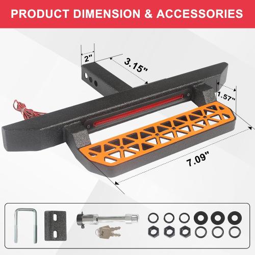Universal Trailer Hitch Step for 2 Inch Receiver w/LED Brake Light, Tow Drop Hitch Step Bar Rear Bumper Guard Protector with Pin Lock & U-Bolts Stabilizer for Pickup Truck Van RV SUV ATV Car