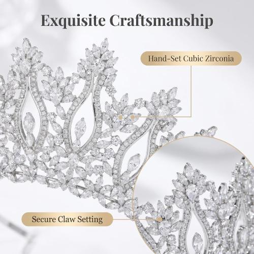 QXMYOO Luxury Wedding Tiaras for Bride Cubic Zirconia Big Tall Crown Quinceanera Crystal Headband for Women CZ Pageant Birthday Prom Party Headpiece Bridal Hair Accessories Silver