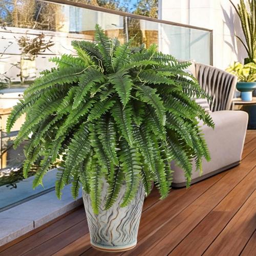 2 Pcs 50 Artificial Ferns for Outdoors with 96 Fronds & Ground Spike | Large Fake Ferns Artificial Boston Ferns Artificial Plants Large Faux Plants for Porch Garden Home Office Decor